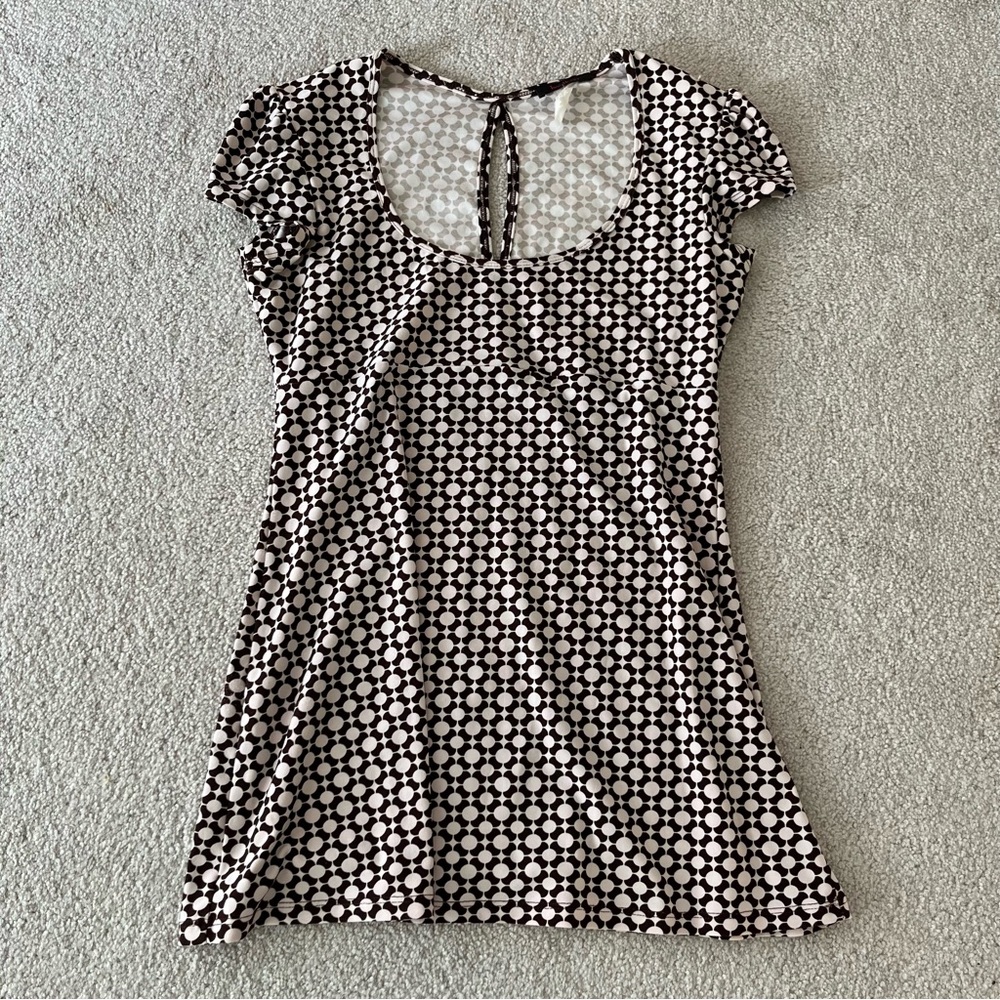 Y2K Twin Heart Pink and‎ Brown Patterned Long Top
